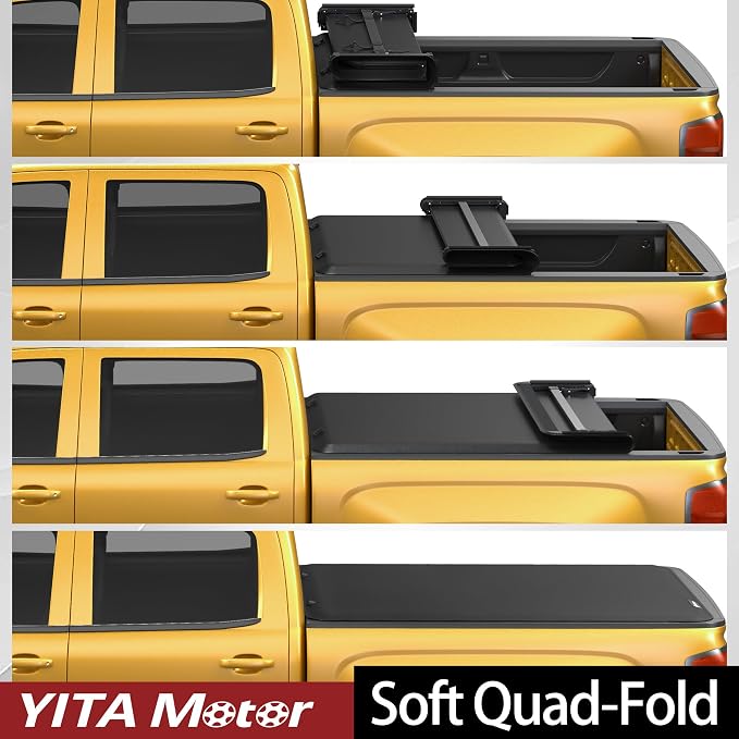 YITAMOTOR Soft Quad Fold Truck Bed Tonneau Cover Compatible with 1999-2016 Ford F-250 F-350 F-450 F250 F350 F450 Super Duty, Styleside 6.75 ft Bed