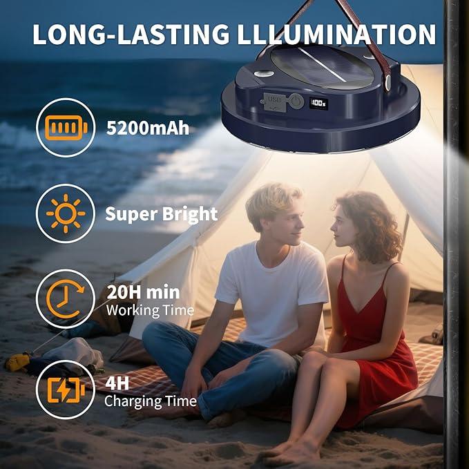 5000LM Flashlight Portable LED Camping Lantern Rechargeable Light 30W with Magnet , IPX4 Waterproof Tent Lights Power Failure Emergency Survival Kits Snowstorm