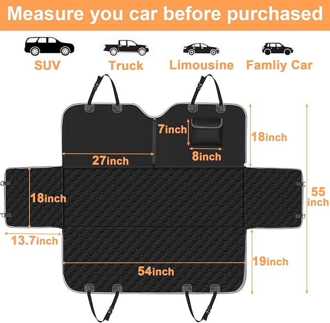 Mancro Dog Car Seat Cover for Back Seat, 2026 Upgraded 600D Heavy Duty Waterproof & Scratch-Resistant Dog Hammock for Car, Back Seat Pet Cover for Dogs with Sedan, Trucks and SUVs, Standard, Black