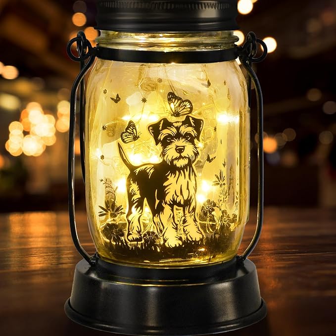 kyoryuger Schnauzer Gifts for Women/Men Schnauzer Solar Lanterns Dog Mom Birthday Dog Lovers Lantern Pet Loss Pet Memorial Lights Solar Garden Decoration for Yard, Patio,Backyard,Porch Torches