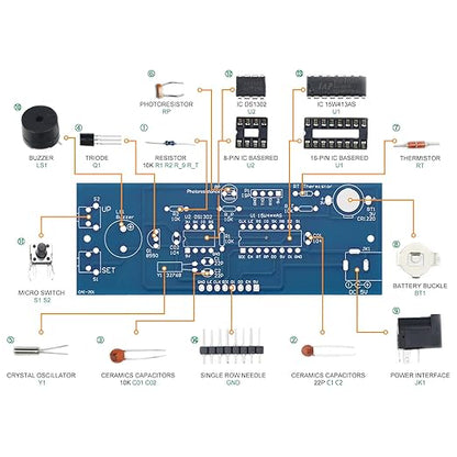 Soldering Practice Kit DIY RGB Alarm Clock Green Sound Sensor RGB Gyro Red Responder Red Flash Turntable Electronics Projects Simple Welding Skills Plug-in Circuit Kit for DIYers (04SZ5-1)