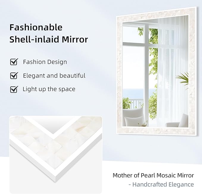 Tanmicoshomy White Shell Framed Rectangular Wall Mirrors