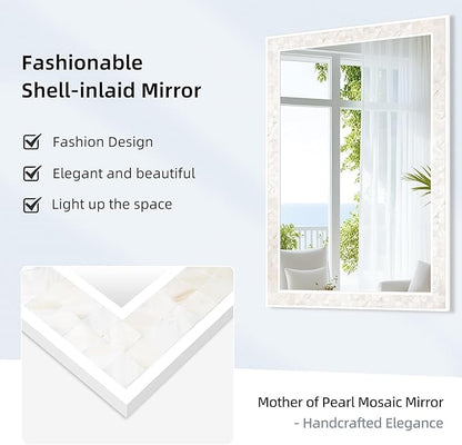 Tanmicoshomy White Shell Framed Rectangular Wall Mirrors