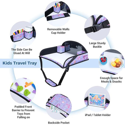COOLBEBE Kids Travel Tray for Toddler Car Seat, Travel Tray for Airplane, Toddler Car Seat Lap Tray, Carseat Table Tray for Kids Travel Activities (Mermaid