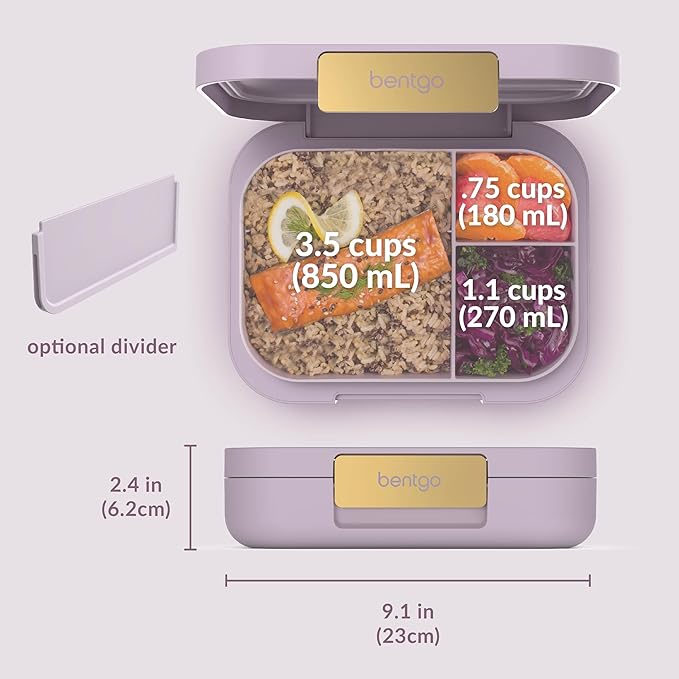 Bentgo Modern - Adult & Teen Bento Lunch Box; 3-4 Compartments, Leak-Resistant, 5.5 Cup Capacity/44 fl oz, Improved Locking Clips, Reusable, BPA-Free, Dishwasher/Microwave Safe Tray (Orchid)