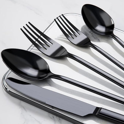 KINGSTONE Black Silverware Set, 40 Piece Flatware Set for 8, 18/10 Stainless steel Cutlery Set for Home Kitchen and Restaurant