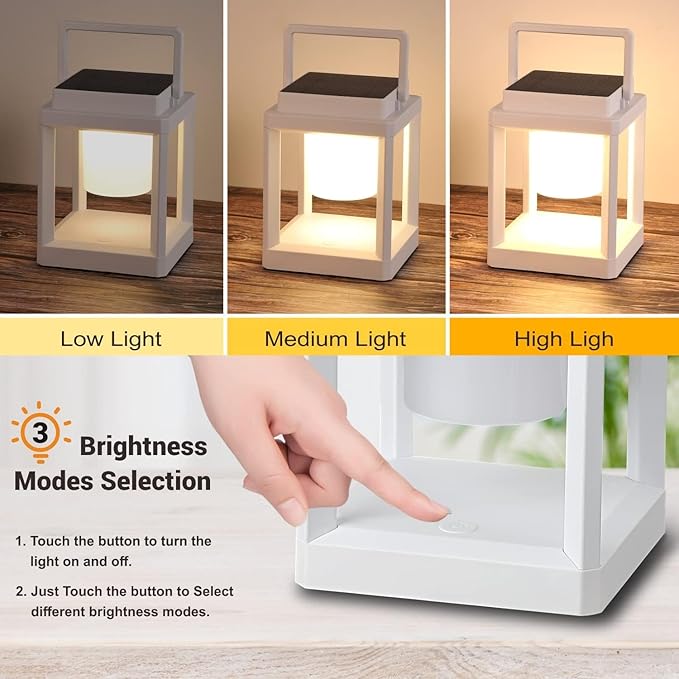 Outdoor Table Lamp, Led Lamps for Nightstand, Solar Lanterns Outdoor Hanging for Patio Waterproof, Cordless Battery Operated Lamp, Rechargeable Solar Lantern for Reading, Decor, Camping