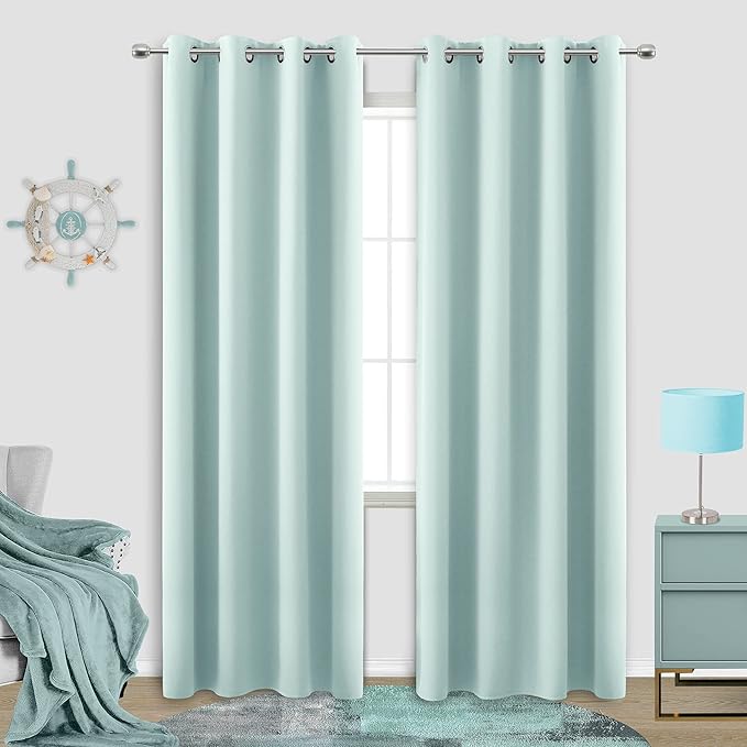 Aqua Curtains 96 Inches Long for Bedroom Beach Room Decor 2 Panel Set Cooling