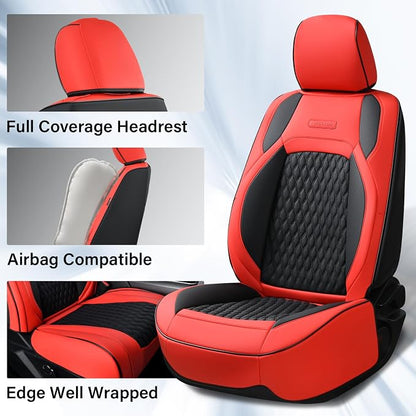 Coverado Dodge Ram 1500 Seat Covers, Faux Leather Full Coverage Car Seat Covers Truck Seat Protector Fit for 2009-2018 Ram 1500 2500 3500 Crew/Mega Cab, Flat Front/Red