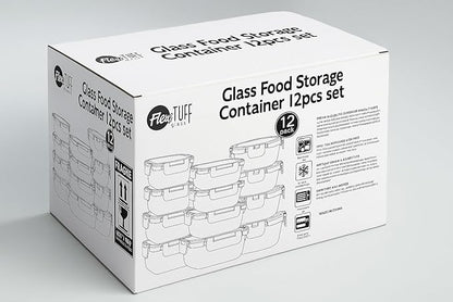 24pcs Set Food Storage Containers (12 Airtight & 12 Lids) | Glass Meal Prep Containers | Lunch Box | BPA Free, Leakproof Lids, Dishwasher, Microwave & Freezer Safe for Kitchen