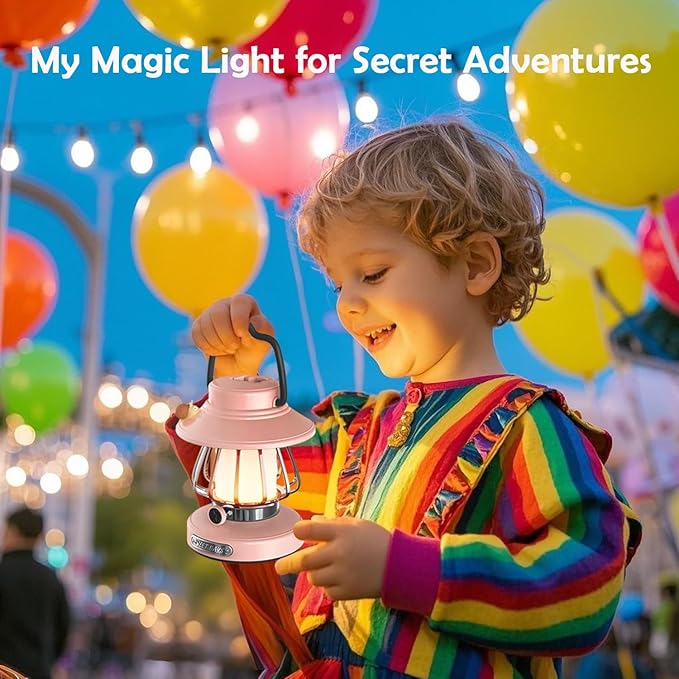 Camping Lantern for Kid Toddler Flashlight with Soft Light & Eye Protection Indoor Outdoor Hanging Tent Portable Night Light Battery Operated Sky Lanterns Rechargeable Lamp Gear Essentials (Pink)