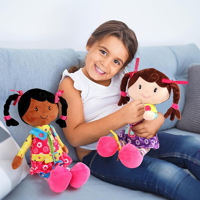 Snuggle Stuffs Sugar Snap Plush Learn to Dress Doll for Toddlers - 15" - for 2 Year Old Girl - Montessori