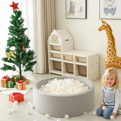 GOGOSO Balls for Ball Pit - Plastic Ball for Toddlers 1-3, Baby Kids Ball Pool Decoration 50 100 200 300 500 1000 (A White+Beige+Clear, 50 Balls)