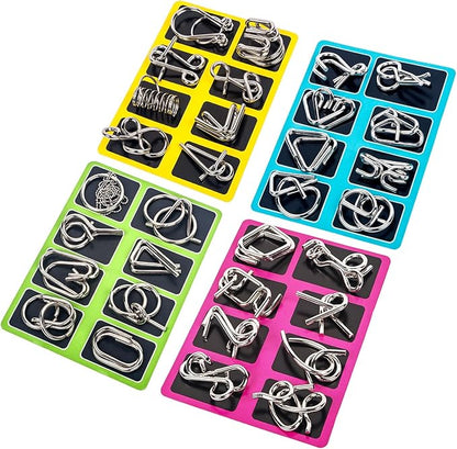 Ahyuan Metal Wire Puzzles Set of 32 with Pouch Large Thick IQ Test Mind Games Toys IQ Toys Brain Teaser Puzzles Metals Wire Puzzle Magic Trick Toy Metal IQ Puzzle Party Favors for Kids Adults (Silver)