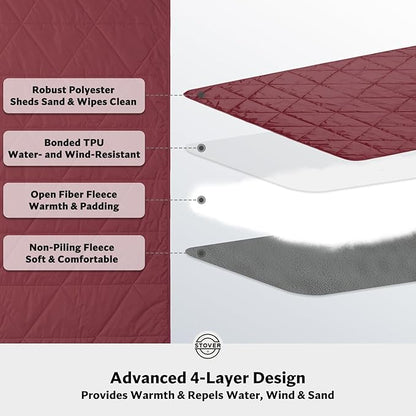 STOVER Waterproof Stadium Blanket – Portable Outdoor Camping Blanket for Travel, Picnics, or Sports – Warm, Windproof, Lightweight, and Packable (Game Day Red)