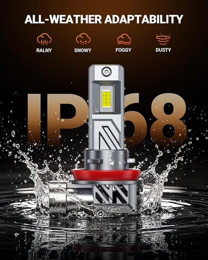 SEALIGHT 9005 H11 Light Bulbs Combo, 88000LM 6500K Output Canbus Ready, 9005/HB3 H11/H8/H9 LED Bulbs For Powersports IP68 80000Hrs Lifespan, 1:1 Size 3Mins Installation, 4 Pack