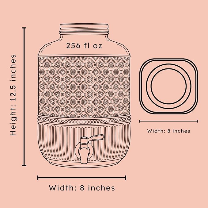 Godinger Drink Dispenser 2 Gallon, Large Glass Water Dispenser