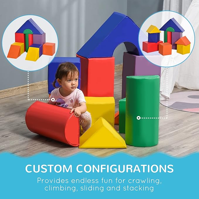 Soozier Foam Climbing Blocks for Toddlers, 11-Piece Baby Soft Foam Play Set, Climb and Crawl Activity Playset Building Blocks for Aged 1-3 Years Old Boys & Girls, Assorted