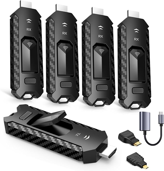Wireless HDMI PRO- Transmitter and Four Receiver, Portable Multi-TVs Extender