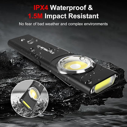 klarus E5 2Pcs Pocket Flashlight, Rechargeable EDC Flashlight, Super Slim 4.2x1x0.3inch, 600 Lumens, USB-C Port, IPX4, Dual Light Source with Magnetic Base, Hat & Clothes Clip (Black 2Pcs)