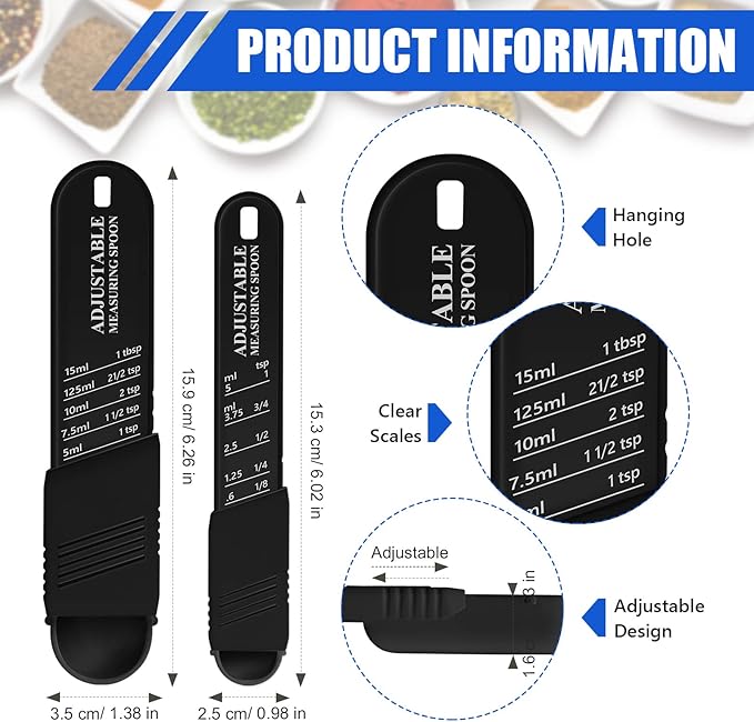 6 Pcs Adjustable Measuring Spoon Plastic Tablespoon and Teaspoon Set Baking