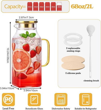 2 Pack 68oz/2 Liter Square Glass Pitcher
