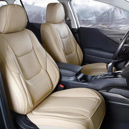 Coverland Custom Truck Car Seat Covers Front Seats for [2015-2026 GMC Canyon Crew Cab] - Protector Car Seat Cover Water Resistant Leather Memory Form Back Support Seat Cushion [Front-Beige]
