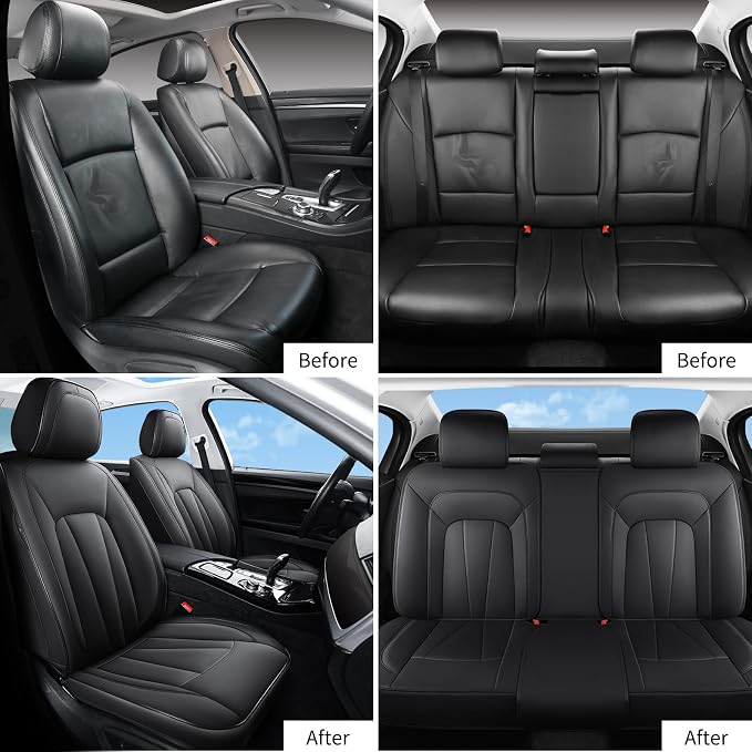 Car Seat Covers,5 Seats Automotive Seat Covers,Breathable Car Seat Protector Waterproof Leather Car Seat Covers for SUV, Sedans and Trucks，Luxury Full Wrapping Edge Seat Covers,Black