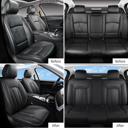 Car Seat Covers,5 Seats Automotive Seat Covers,Breathable Car Seat Protector Waterproof Leather Car Seat Covers for SUV, Sedans and Trucks，Luxury Full Wrapping Edge Seat Covers,Black