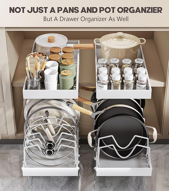 Lozovin Pull Out Pots and Pans Organizer Under Cabinet, Sliding Lid Holder and