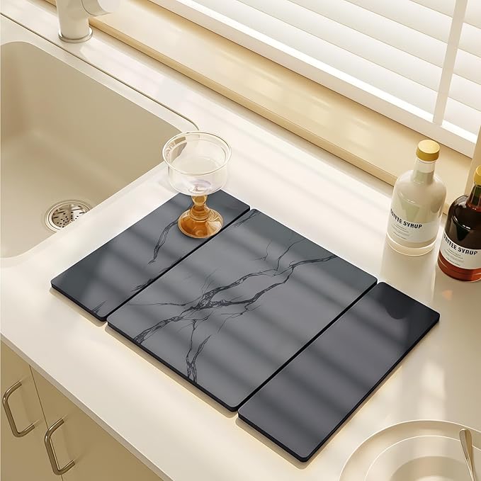 Large Stone Drying Mat for Kitchen Counter, Water-Absorbent Marble Diatomaceous