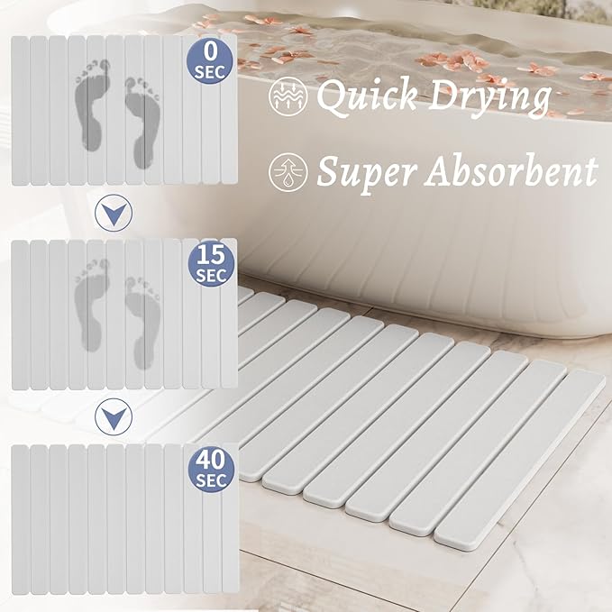 Large Stone Bath Mat 31.5 x 19.7in, Quick Dry Diatomaceous Earth Mats