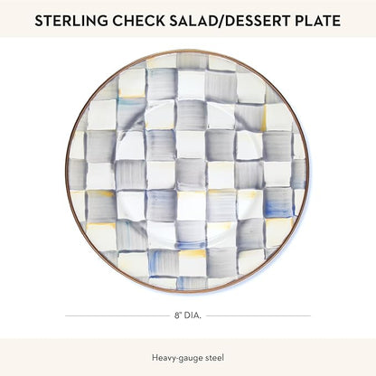 MACKENZIE-CHILDS Enamel Salad and Dessert Plate, Small Plate for a Dessert or Appetizer Dish, 8 Inches, Gray-and-White Sterling Check