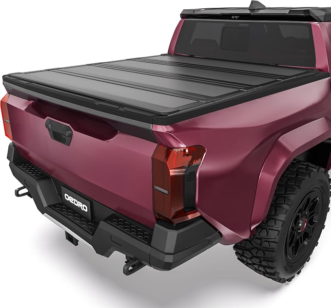 OEDRO Low-Profile Hard Quad-Fold Tonneau Cover Compatible with Toyota Tacoma 2024 2025 2026 (Excl. Trail Edition) 5ft Bed with Tacoma Bed Rail, One-Handed Quick Release, Drainage Design