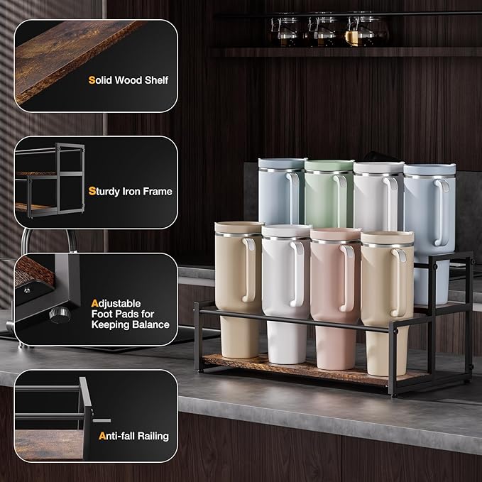 Water Bottle Organizer for Full Stanley and Others' Large Tumbler Organization, Pantry Kitchen Organizers and Storage for Cup Accessories, Tumbler and Cup Lid Organizer Wine Rack - 2 Tier Hold 8