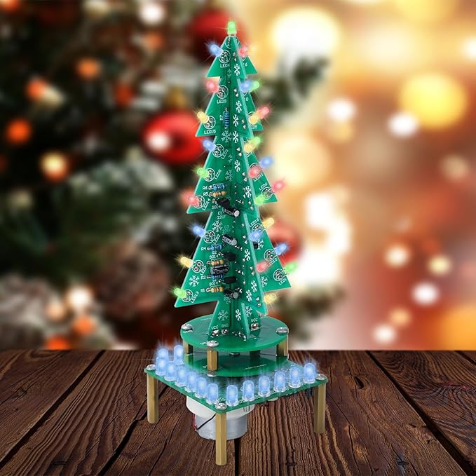 3D RGB LED Rotating Xmas Tree Soldering Kit, PEMENOL DIY Soldering Practice Kit Colorful Musical Christmas Tree Fun Electronic Project Kit for Christmas Decoration Home Family Friends