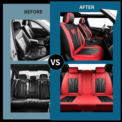 Fit Renegade Car Seat Covers for Jeep Renegade 2015-2024 -Full Set Premium Leather, Waterproof & Breathable，All-Weather Seat Cushion Protecto & Airbag Compatible, 5 Seats Red & Black