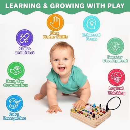 Montessori Toy for 1-3 Year Old Busy Board, Wooden Educational Learning Toy for Kids with Sensory Autism, Toddlers Toy for Boy Girl Gifts (Medium)