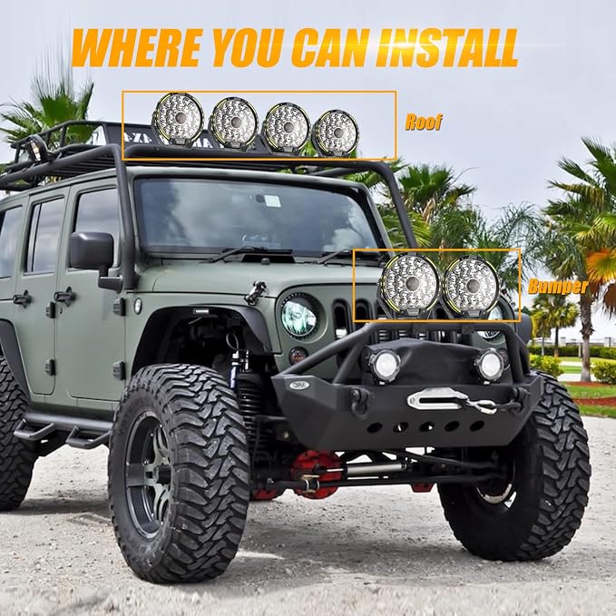 Auxbeam Round Off Road Light, 360-PRO Series 9 Inch LED Driving Light Bar 270W 37776LM Spot Flood Combo Spotlights Offroad Lighting Pod Lights for Truck Jeep ATV, 2 Years Warranty