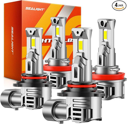 SEALIGHT 2026 9005/HB3 H11/H9/H8 LED Combo, 100000LM 900% Brighter 6500K Cool White, CANBUS Ready 3 Mins Plug-N-Play Fog Light Pack of 4
