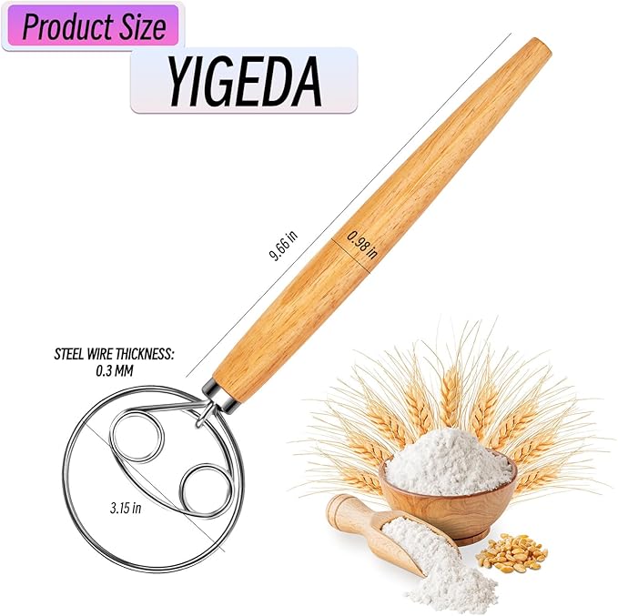 Danish Dough Whisk Stainless Steel Wooden Handle