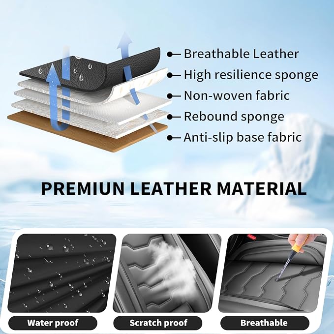 Fit Compass Car Seat Covers for Jeep Compass 2007-2025 2026 -Full Set Premium Leather, Waterproof & Breathable，All-Weather Seat Cushion Protecto & Airbag Compatible, 5 Seats Black