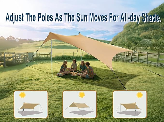 10×10ft UPF50+ Beach Tent Sun Shelter, Windproof Stable Outdoor Pop Up Beach Shade Canopy for Camping, Fishing, Backyard Fun or Picnics, 2 Poles