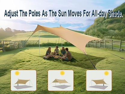 10×10ft UPF50+ Beach Tent Sun Shelter, Windproof Stable Outdoor Pop Up Beach Shade Canopy for Camping, Fishing, Backyard Fun or Picnics, 2 Poles