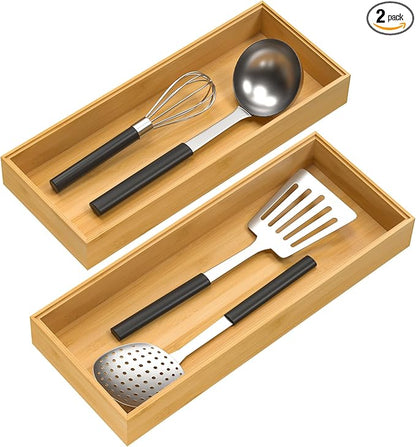 VeyFey Bamboo Drawer Organizer, Stackable Utensil Organizer