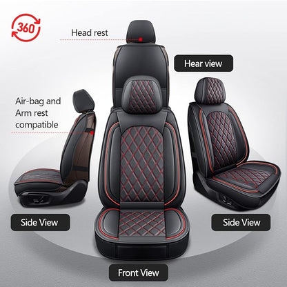 MIROZO Ram Seat Covers Full Set –Waterproof Truck Seat Covers Leather Car Seat Protector Fits 2009-2026 Ram 1500/2500/3500 Crew Quad Regular Cab Pickup with Split Flat Bench 40/60,Black and Red