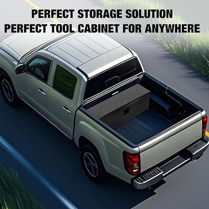 Black Steel Underbody Truck Box, Pickup Storage Box, Heavy Duty Diamond Plate Tool Box with Lock and Keys, Waterproof Trailer Storage Box (24"x 15"x 15")