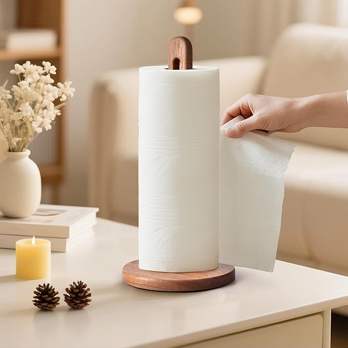 KitchLife Acacia Wooden Paper Towel Holder Countertop, Fits Jumbo Rolls