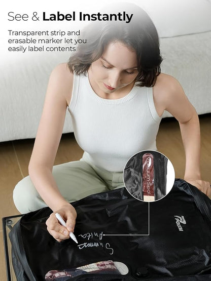 Vacuum Bags for Travel, 180° Open Zipper, IP67 Waterproof, Reusable Space Saver Compression Bags for Backpack, Suitcase, Home Storage(1 Pack, No Pump)