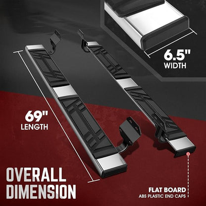 DNA Motoring 6.5" Flat Running Boards Side Steps Compatible with Ford F150 Standard Cab 2015-2024, F250 / F350 Super Duty Standard Cab 2017-2024, STEPB-U-F25017-T1-S